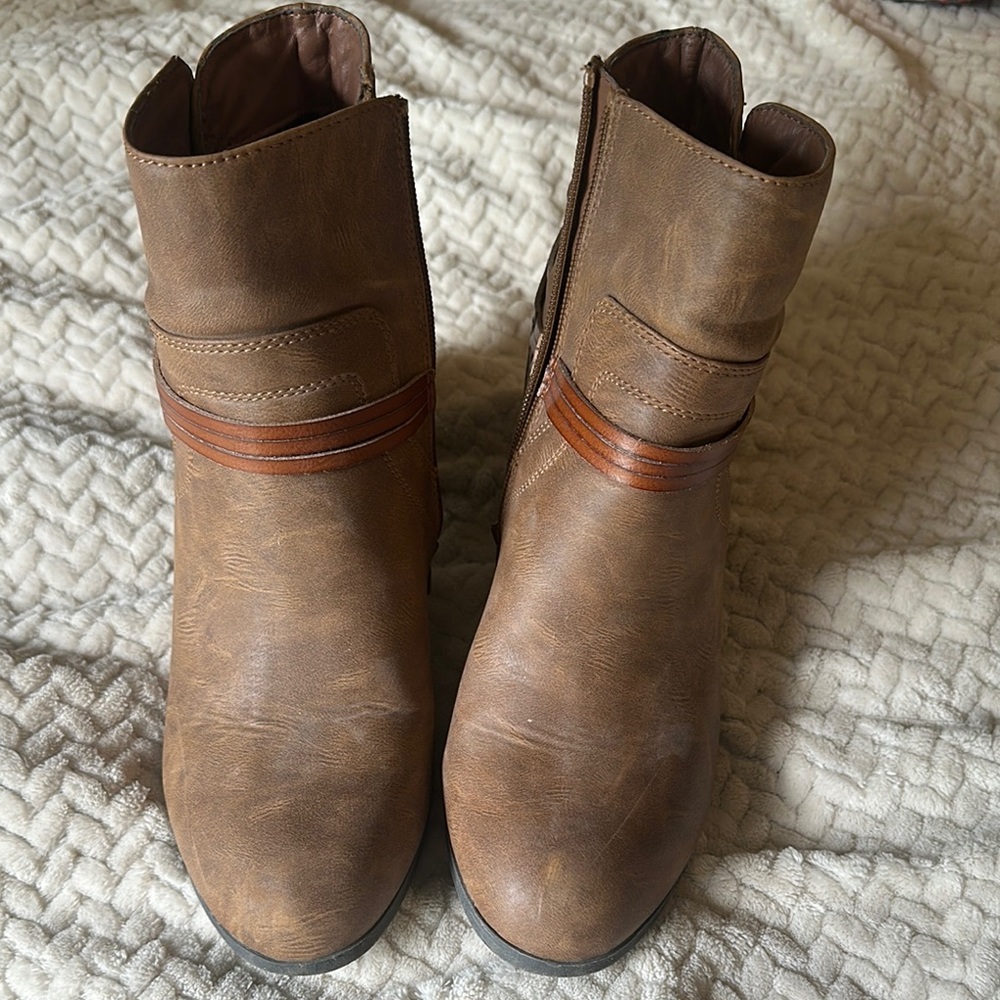 Madden Girl Brown Ankle Booties with Unique Stripe Detail